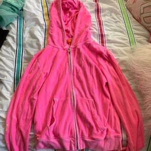 girls neon pink zip up hoodie